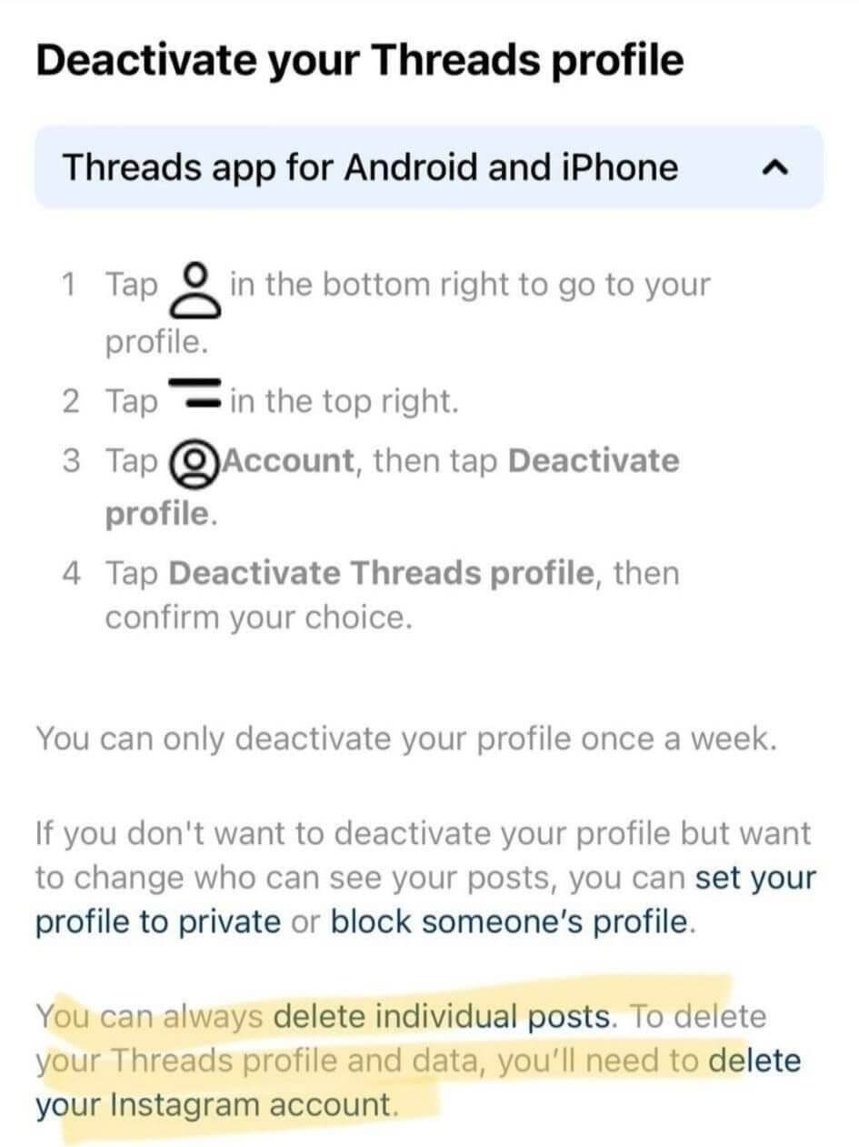 Deactivate Your Threads Profile
